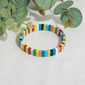 Roxanne Assoulin Rainbow Brite Bit X Bit Gold Colorful Enamel Stretch Bracelet